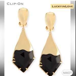 ALEXIS BITTAR Miss Havisham Fancy Liquid Metal Gold Black Stone Clip On Earrings